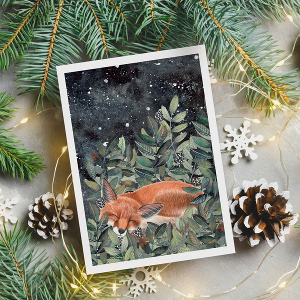 Weihnachtskarten Set, 5 Grußkarten Waldtiere, Schleiereule Kunstdruck, Fuchs Illustration, Feiertagskarten Set A6, Illustrierte Karten