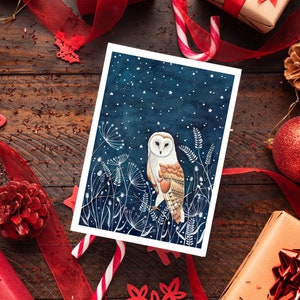 Christmas Card Pack, Set 12 holiday cards, Forest animals greeting cards, Winter illustration, Woodland art print, Fox artwork, Owl painting image 1