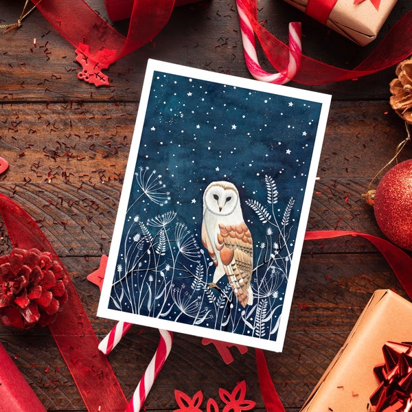 Paquet de cartes de Noël, lot de 12 cartes de vœux, cartes de voeux animaux de la forêt, illustration d'hiver, impression d'art des bois, oeuvre d'art de renard, peinture de hibou