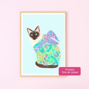 Decorazione per soggiorno con gatto orientale, stampa da parete con gatti per ragazze, decorazione per cameretta di ragazze adolescenti, stampa giapponese con gatto, regalo per ragazza, decorazione da parete con gattino
