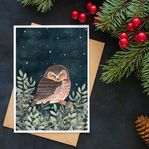 Christmas cards pack, 12 Greeting cards forest animals, starry sky painting, night animal artwork, Holiday card set, Illustrated cards image 2