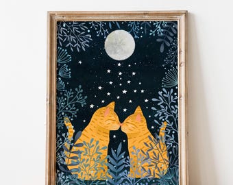 Impressão artística de gato laranja, ilustração de gatinhos fofos, presente para amantes de gatos