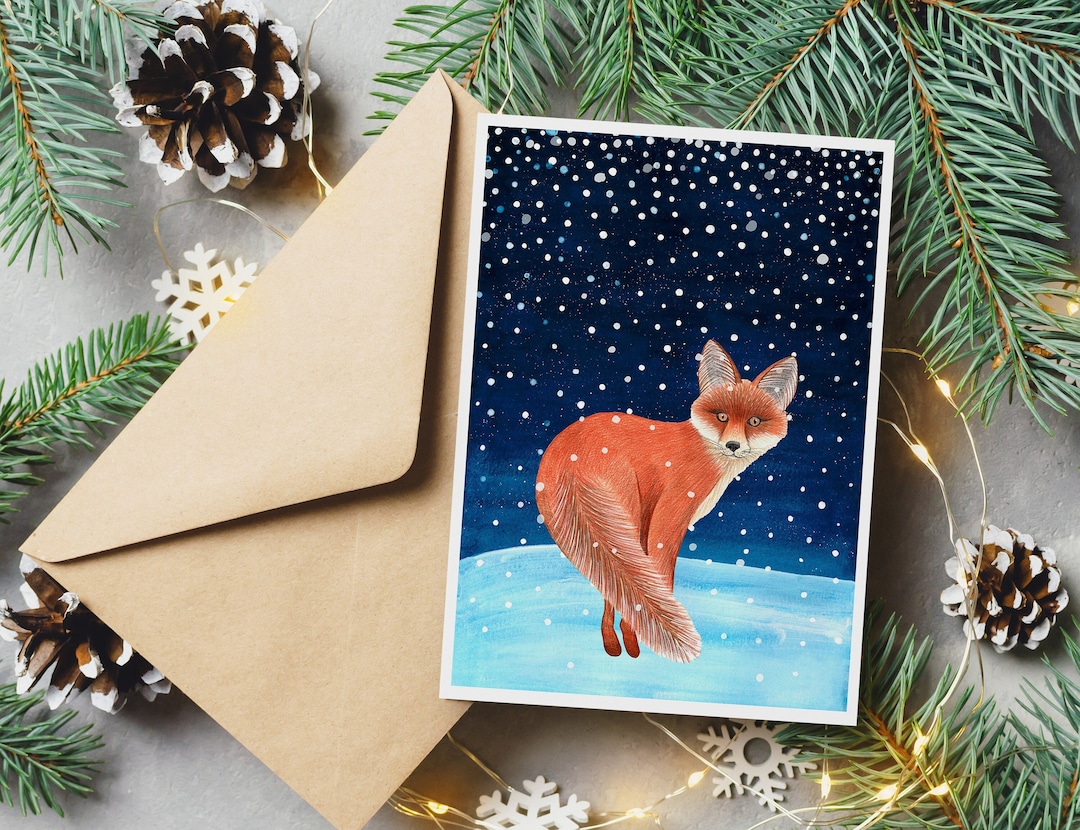 Fox Christmas Card Printable Forest Holiday Cards Fox - Etsy