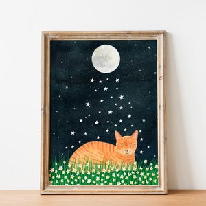 Decorazione murale con gatto arancione, dipinto di gattino, illustrazione di animali, regali a tema gatto, stampa artistica di gatto rosso, decorazione murale per neonati, cameretta per bambini, amante dei gatti