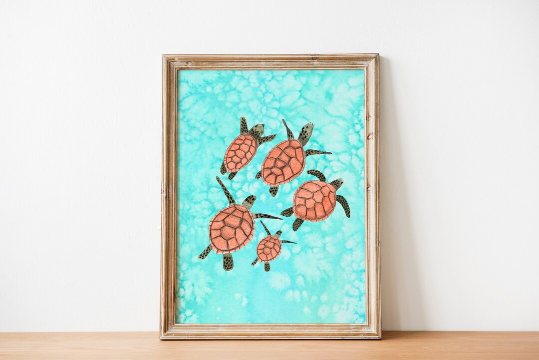 Turtle Art Print Sea Animal Wall Art Turtles Illustration Etsy
