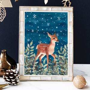 Deer Art Print: Woodland Painting, Winter Poster, Baby Nursery Decor image 8