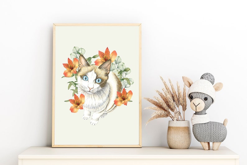 Gender neutral nursery, Cute animal poster for kids room decor, Cat nursery print, kitten wall art, Cat hand painting, Baby animal prints image 1