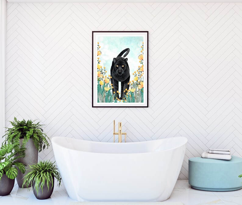 Panther Illustration Jungle Animals Wall Art Rainforest Etsy