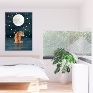 Tijgerkunstdruk: schilderij hemelse jungle, maan kinderkamerdecoratie afbeelding 9