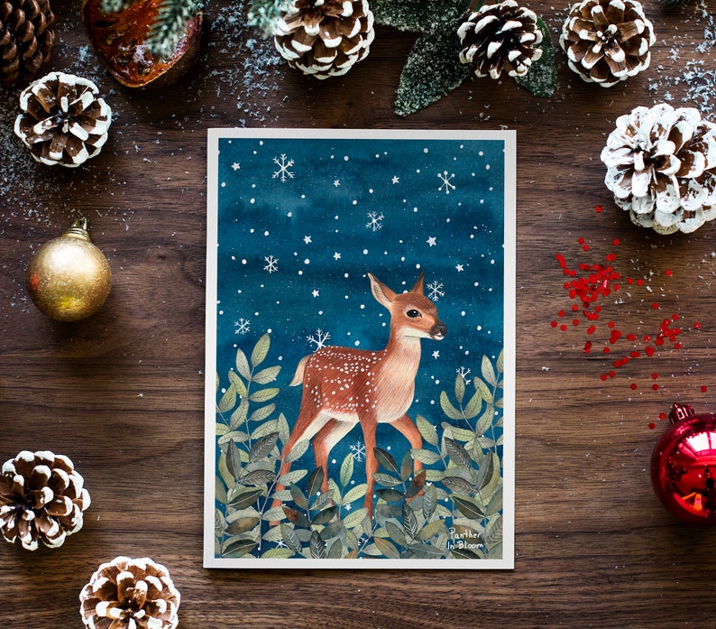 Christmas cards pack, Greeting cards set, 12 Holiday card, Forest animals, Animal illustration, Woodland prints, Owl cards, Winter art print zdjęcie 7