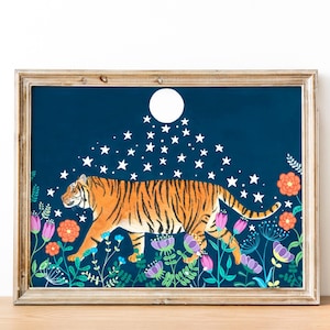 Tiger painting, Tropical jungle print, Rainforest wall art, Animal illustration, Nursery safari decor, Big cats poster, Nature lover gift