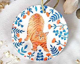 Orange Cat Ornament, Christmas Ornament, Kitten Painting, Holiday Gifts