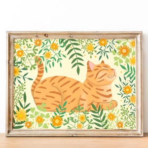 Dipinto di gatto arancione, stampa murale di gatto rosso, arte artistica di gatto, gatto soriano arancione, stampa artistica di margherite, ritratto di animale domestico, regalo per amanti dei gatti, stampe di gattini