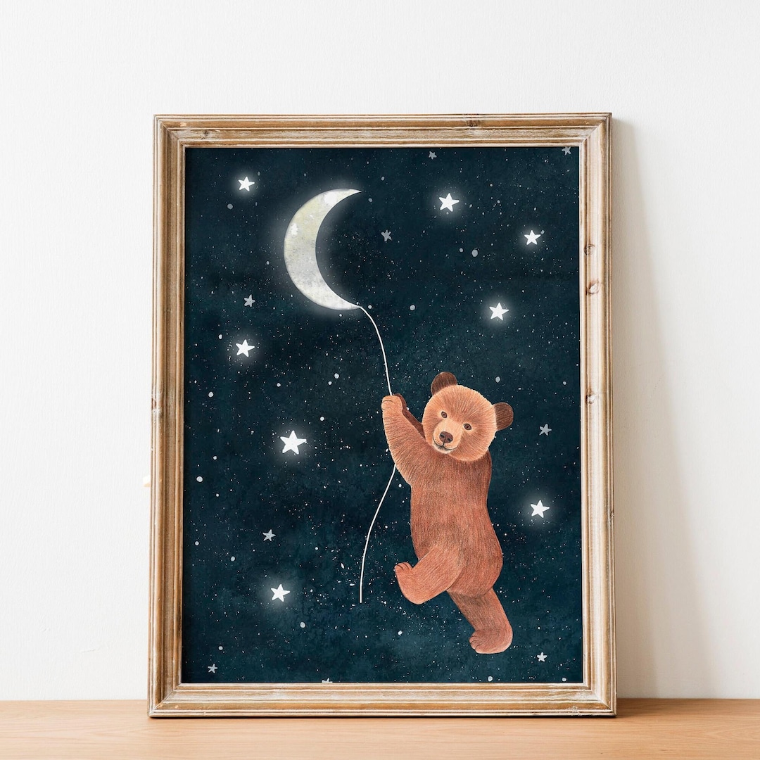 Teddy Bear Moon Print: Starry Night Nursery Art - Etsy