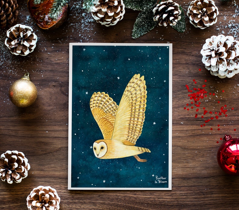 Christmas cards pack, Greeting cards set, 12 Holiday card, Forest animals, Animal illustration, Woodland prints, Owl cards, Winter art print image 2