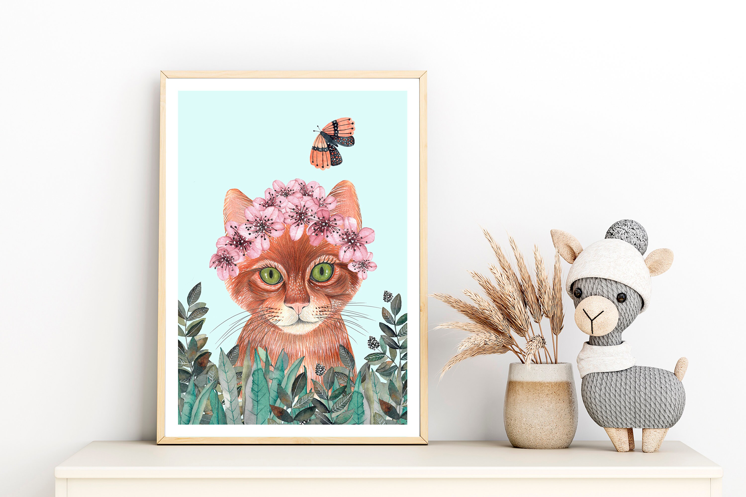 Kitten Art Print, Floral Cat Painting, Nursery Wall Decor - Etsy