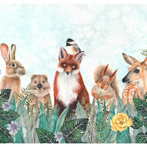 Arte murale con animali della foresta, illustrazione di volpe, poster di cervo, dipinto di scoiattolo, decorazioni per cameretta con animali del bosco, opere d'arte sulla fauna selvatica, decorazioni murali per neonati