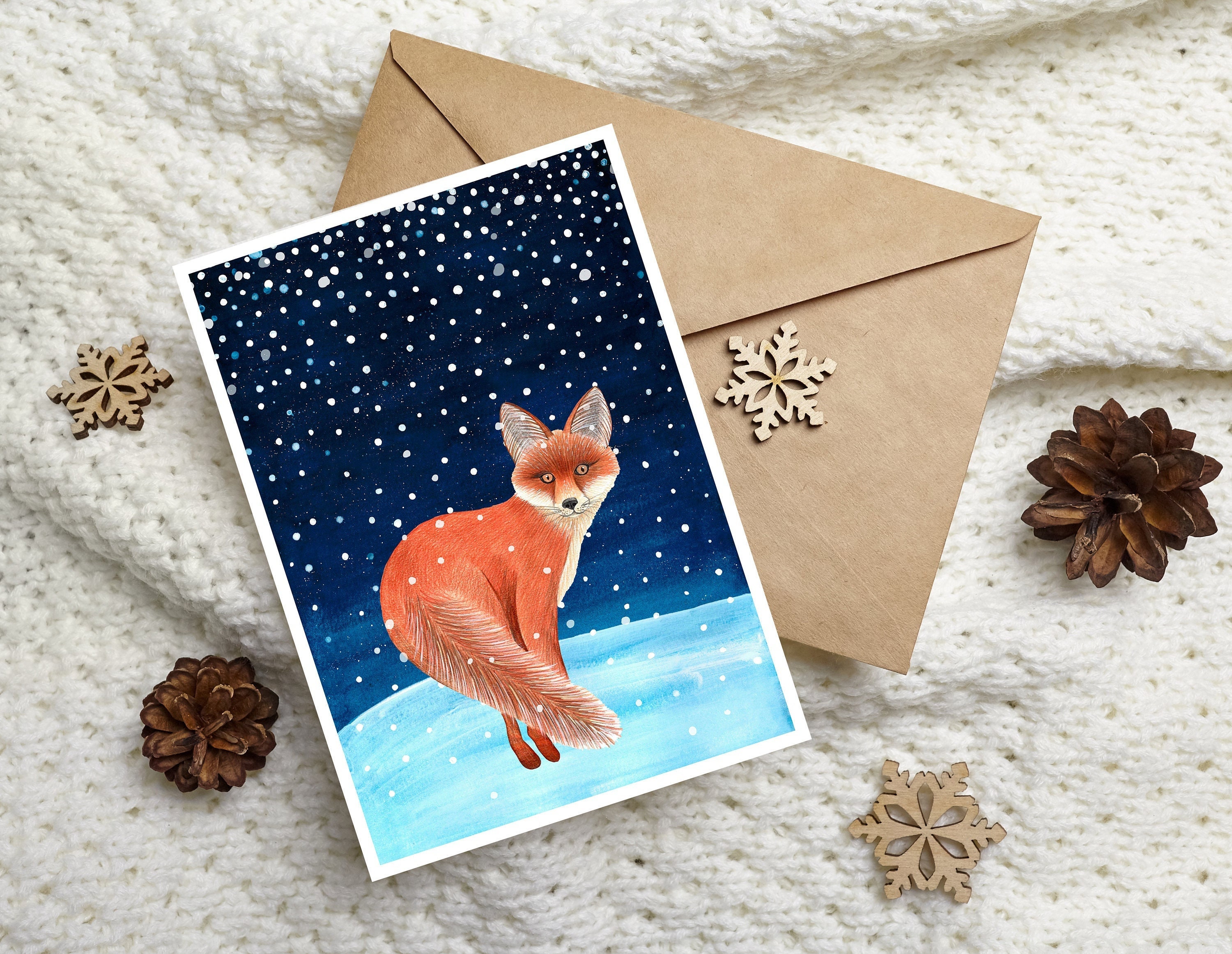 fox with a gift paste greeting card