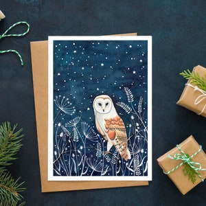 Christmas cards pack, 12 Greeting cards forest animals, starry sky painting, night animal artwork, Holiday card set, Illustrated cards image 4