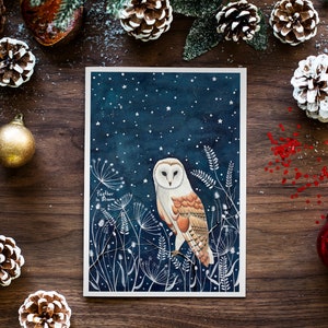 Christmas cards pack, Greeting cards set, 12 Holiday card, Forest animals, Animal illustration, Woodland prints, Owl cards, Winter art print zdjęcie 3