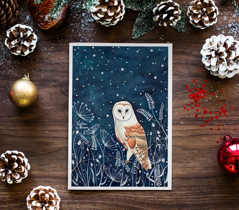 Christmas cards pack, Greeting cards set, 12 Holiday card, Forest animals, Animal illustration, Woodland prints, Owl cards, Winter art print zdjęcie 3