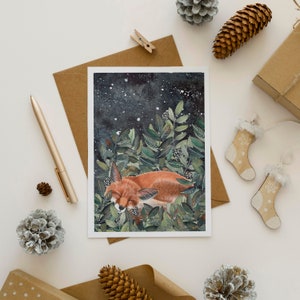 Christmas Card Pack, Set 12 holiday cards, Forest animals greeting cards, Winter illustration, Woodland art print, Fox artwork, Owl painting image 3