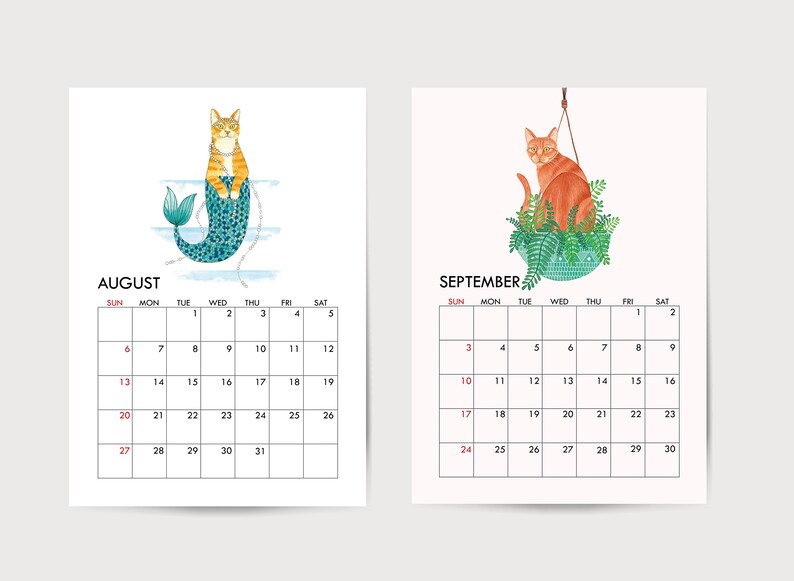 Cat Calendar 2023 Printable 12 Month Calendar Monthly - Etsy