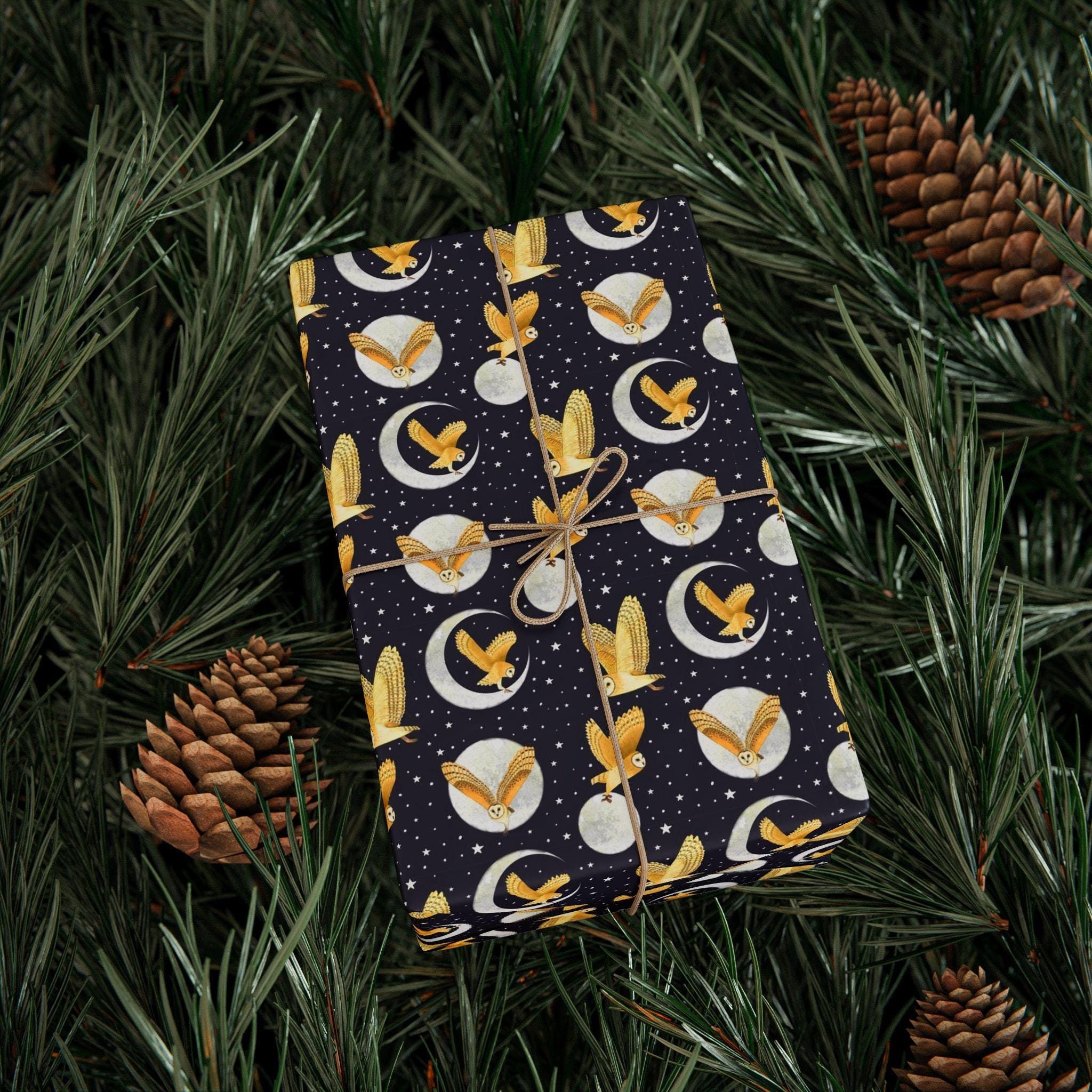 Owl wrapping paper, Owl illustration, Holiday gift wrap, Gift Wrap Roll, Barn olw painting, Gift for