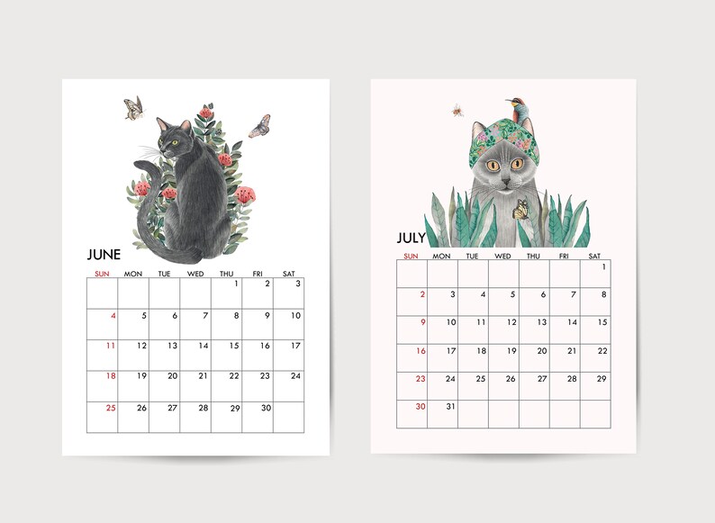 Cat Calendar 2023 Printable 12 Month Calendar Monthly - Etsy
