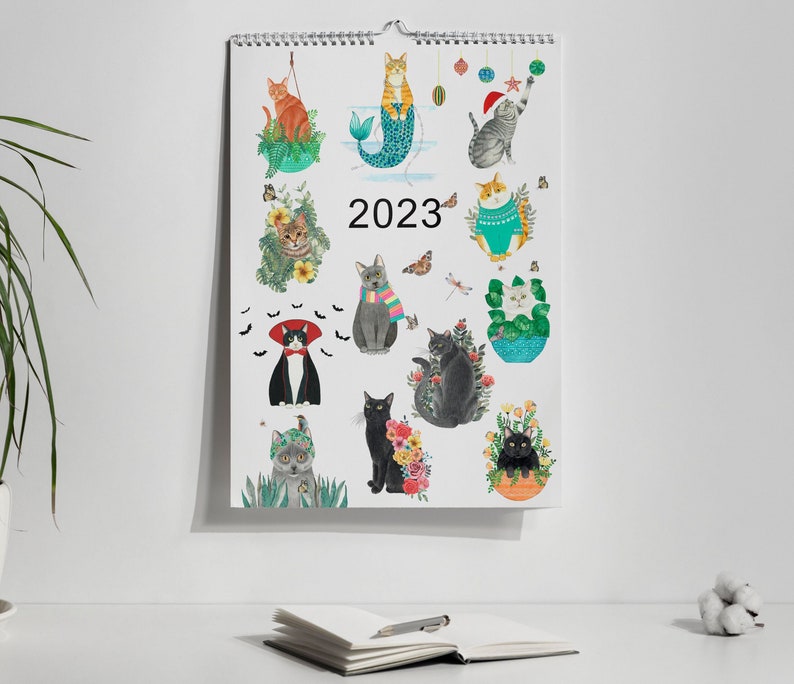 Cat Wall Calendar 2023 12 Month Calendar Cat Themed Gifts - Etsy