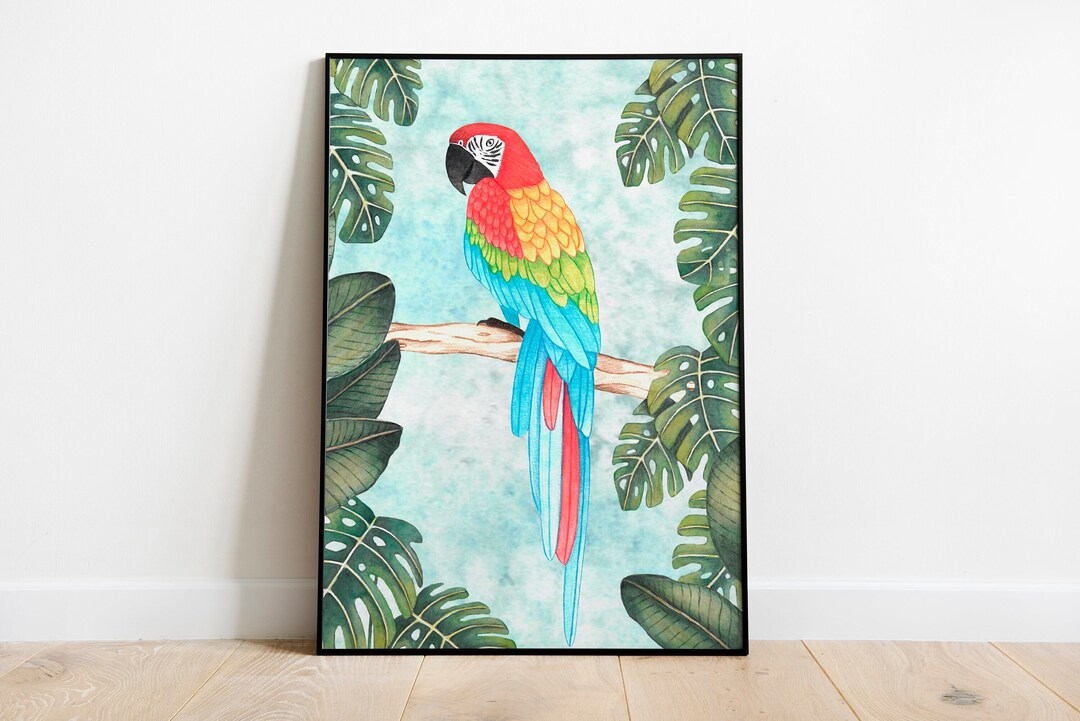 Red Parrot Printable, Colorful Bird Print, Tropical Wall Art, Jungle ...