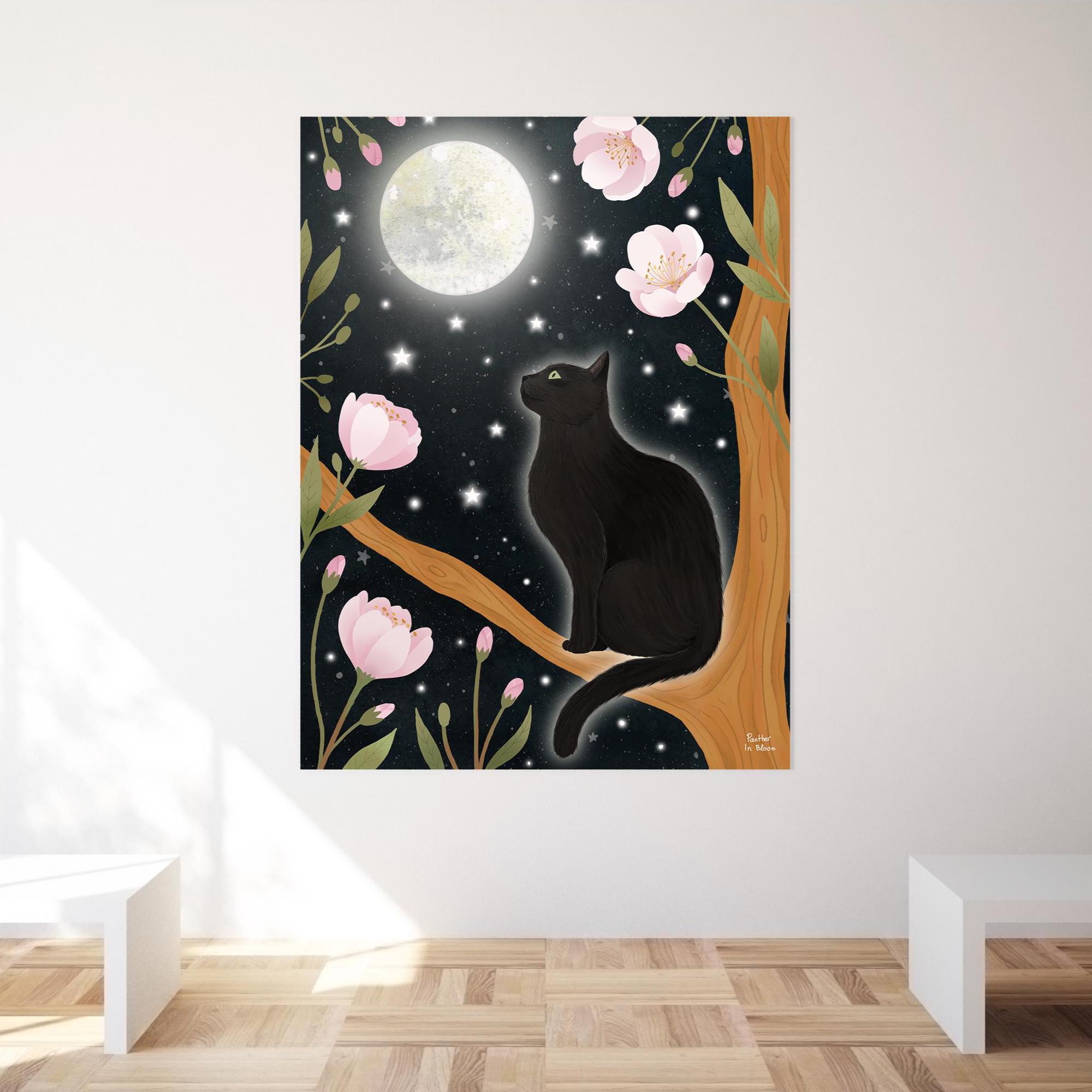 クリスタルピクチャー 「ネコマムシ」 黒猫 月 アート 壁掛け 143-088