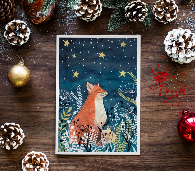 Christmas cards pack, Greeting cards set, 12 Holiday card, Forest animals, Animal illustration, Woodland prints, Owl cards, Winter art print image 5
