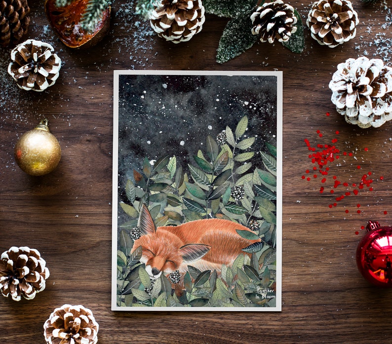 Christmas cards pack, Greeting cards set, 12 Holiday card, Forest animals, Animal illustration, Woodland prints, Owl cards, Winter art print image 4