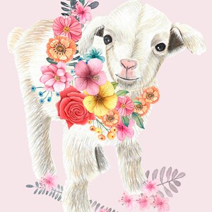 Lamb wall art baby room decor, Whimsical animal art nursery decor girl, Sheep print nursery decor, Blush pink wall art nursery, Sheep poster image 9