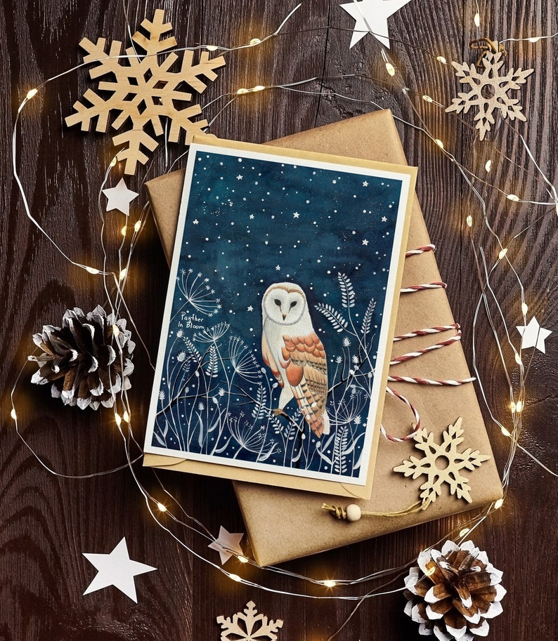 Christmas cards pack, Greeting cards set, 12 Holiday card, Forest animals, Animal illustration, Woodland prints, Owl cards, Winter art print image 1