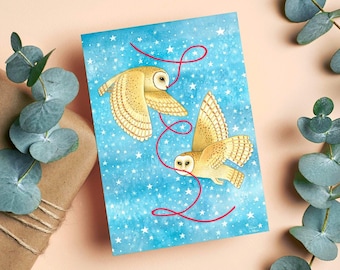 Pair of Owls Greeting Card, Birthday Card With Envelope, Bird Illustration, Custom Cards