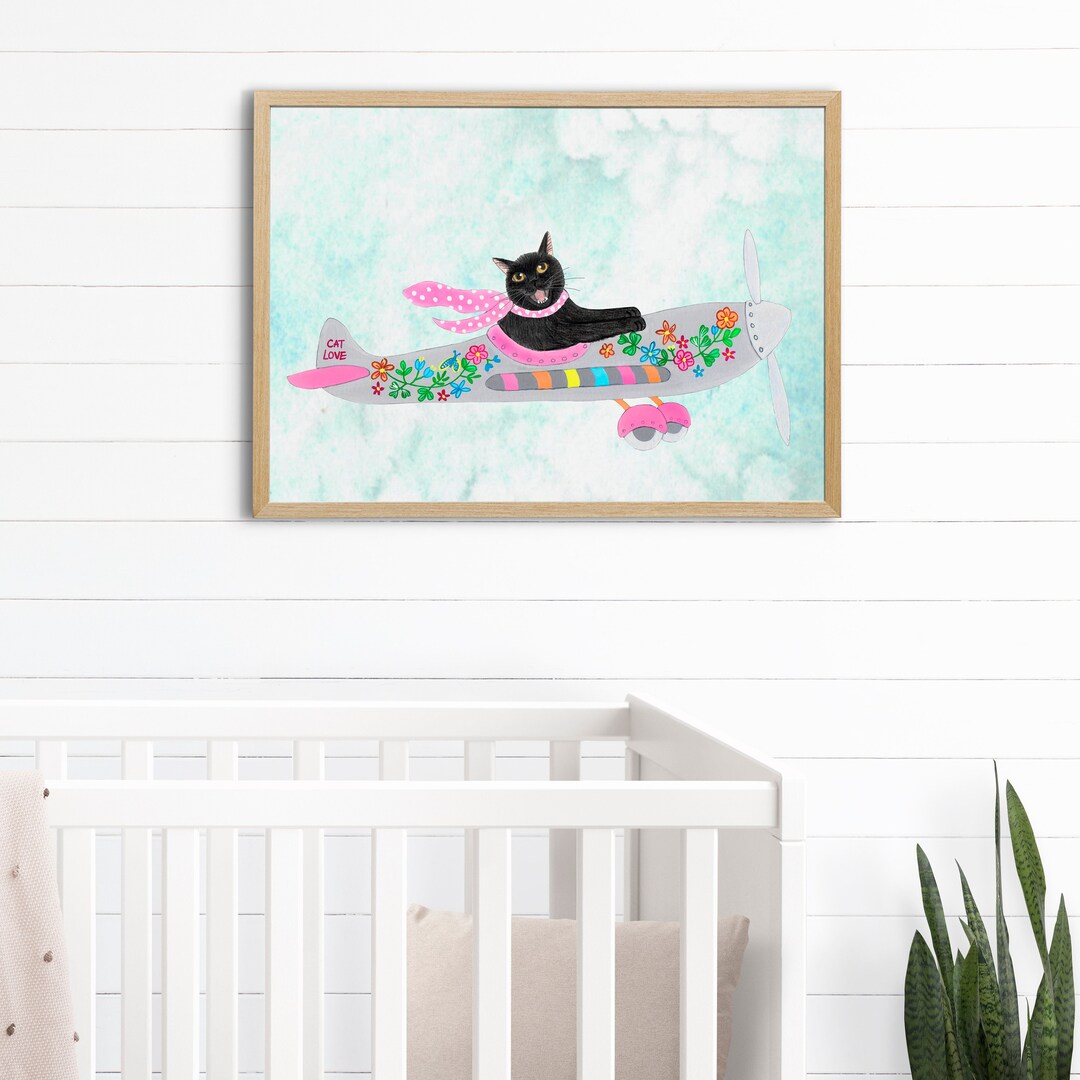 Black Cat Artwork, Fun Cat Art Print Poster, Kitten Wall Art, Nur…