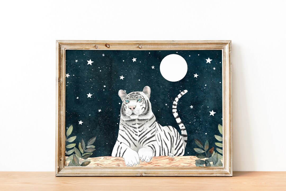 Tiger Painting White Tiger Wall Art Jungle Illustration Etsy