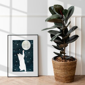 Cat and moon print, White cat painting, Kitten wall art, Animal illustration, Pet portrait, Moon artwork, Celestial wall decor, Kids poster image 8