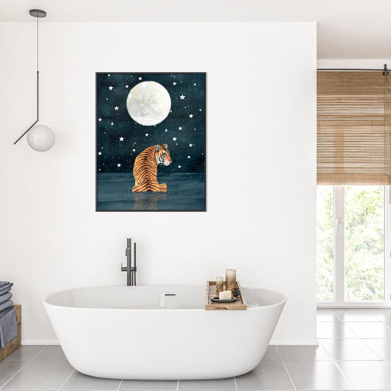 Tijgerkunstdruk: schilderij hemelse jungle, maan kinderkamerdecoratie afbeelding 7