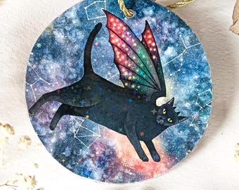 Cat Christmas Ornament, Kitten Painting, Magical Art, Gift For Her, Holiday Decor