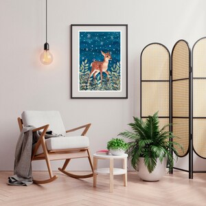 Deer Art Print: Woodland Painting, Winter Poster, Baby Nursery Decor image 10
