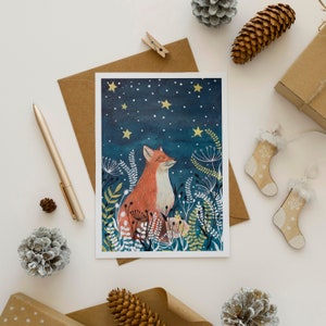 Christmas Card Pack, Set 12 holiday cards, Forest animals greeting cards, Winter illustration, Woodland art print, Fox artwork, Owl painting image 4