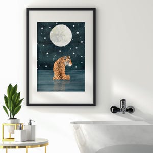 Tijgerkunstdruk: schilderij hemelse jungle, maan kinderkamerdecoratie afbeelding 6