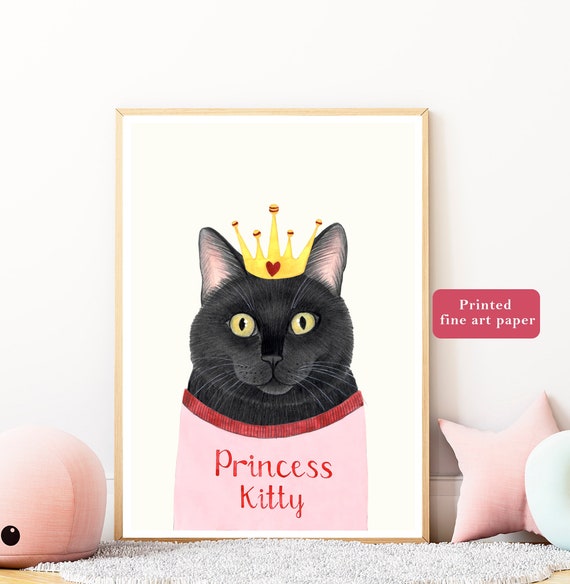 Black cat artwork, Boho nursery decor girl, Black cat wall art for kids, Kitten wall art, Cat artwork baby room decor, Nursery prints