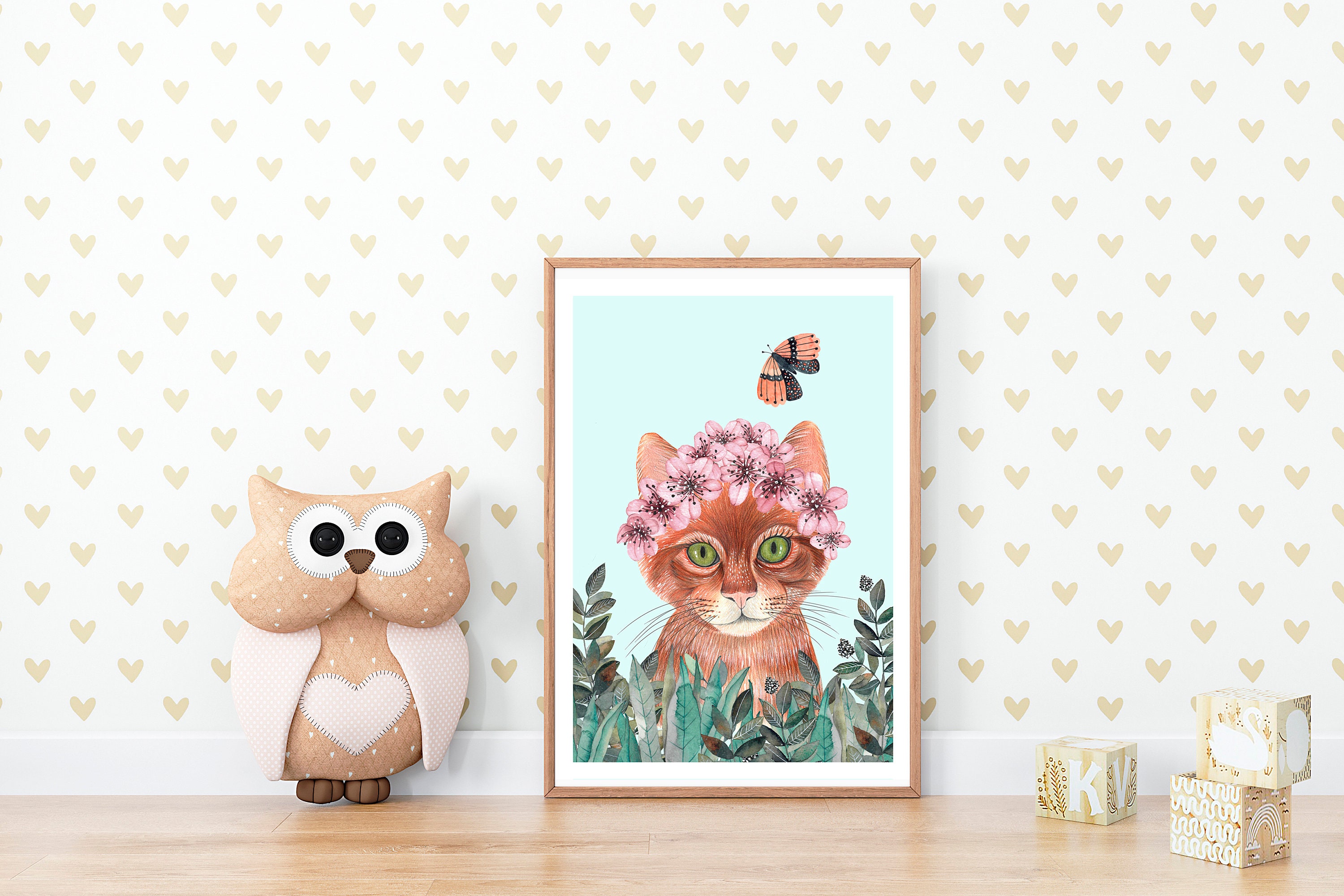 Kitten Art Print, Floral Cat Painting, Nursery Wall Decor - Etsy