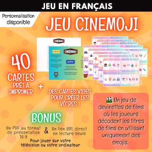 Jeu de devinettes de films Cinemoji Emoji imprimable et jouable à la télévision | Modèle Canva modifiable | Pour enfants Adolescents Adultes