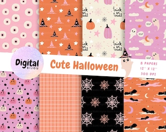 Cute Halloween digital papers- Uso comercial, Patrón sin costuras, Papel de diseñador de Halloween, fondo, Papel de álbum de recortes, papel estampado