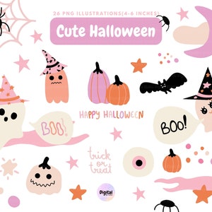 Cute Halloween Clipart- pink ghosts, halloween pumpkins, bats, spider, boo- printable digital clip art, personal & commercial use
